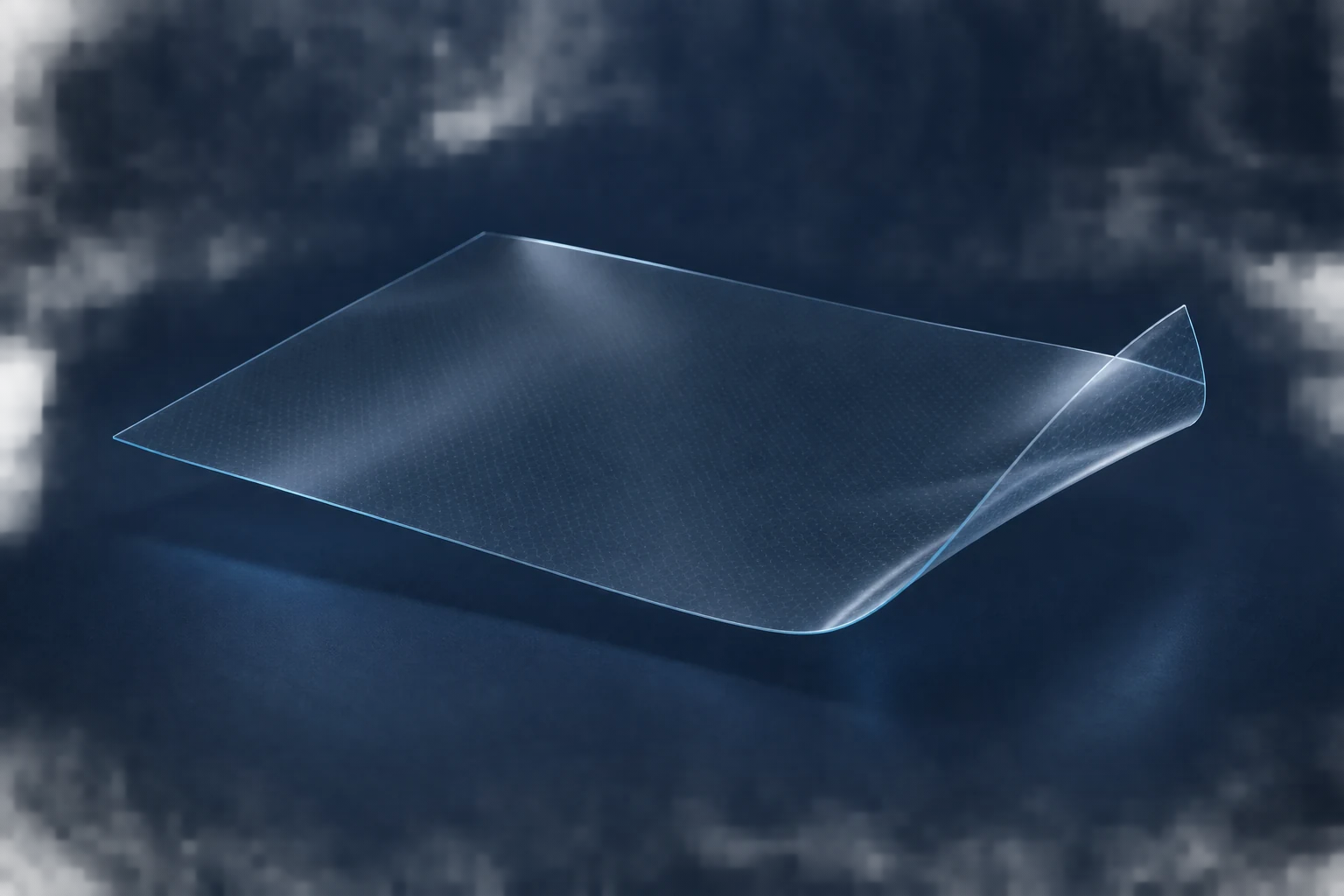 Illustrative transparent film concept with a gently lifted corner
